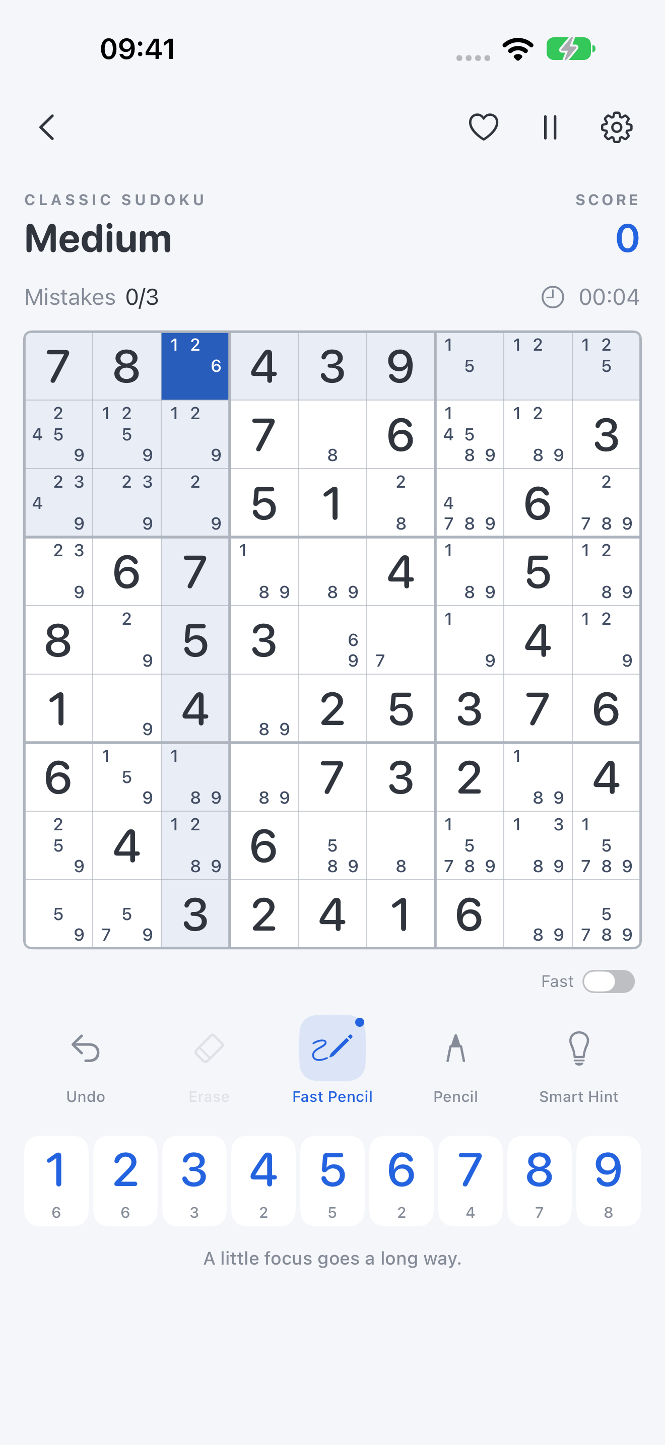 Sudoku pencil notes showing possible candidates for every empty cell